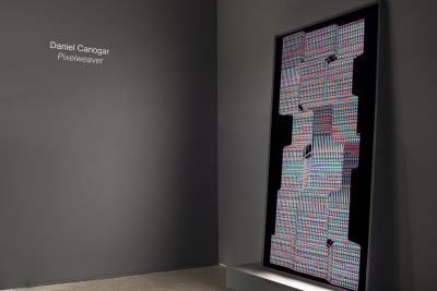 Installation view of Daniel Canogar <i>Pixelweaver</i>
Right: Daniel Canogar, <i> Abacus </i>, 2022.