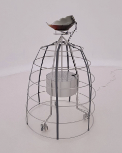 Amor Muñoz
<i>Control Bacteria (Hybrida 0.2) </i>, 2021
Sound bio-sculpture: glass, iron, fabric, CO2 sensor,
pH sensor, electronics, bacteria and yeasts
65 x 39 x 39 in / 165 x 100 x 100 cm
Edition of 1, 1 AP