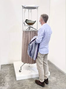 <i>Stomach-Lung (Hybrida 0.2)</i>, 2021
Sound bio-sculpture: glass, iron, fabric, CO2 sensor, pH sensor, electronics, bacteria and yeasts
73 x 28 x 28 in /  185 x 70 x 70 cm.
Edition of 1, 1 AP