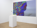 Installation View of wall text for Alexander Reben "Delusions of a Time-Traveling Cactus"